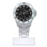 Black And White Grunge Cracked Abstract Print Plastic Nurses Watch Front