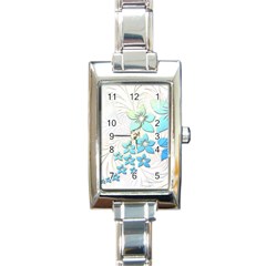 Flowers Background Leaf Leaves Blue Rectangle Italian Charm Watch by Mariart