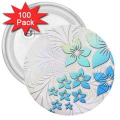 Flowers Background Leaf Leaves Blue 3  Buttons (100 Pack)  by Mariart