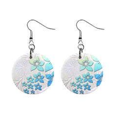 Flowers Background Leaf Leaves Blue Mini Button Earrings