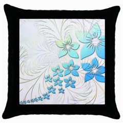 Flowers Background Leaf Leaves Blue Throw Pillow Case (black) by Mariart