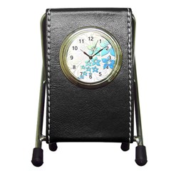 Flowers Background Leaf Leaves Blue Pen Holder Desk Clock by Mariart