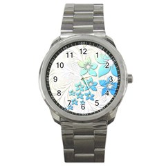 Flowers Background Leaf Leaves Blue Sport Metal Watch by Mariart