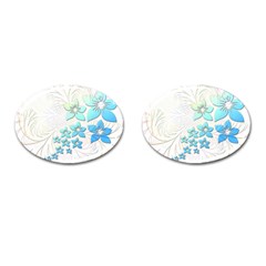 Flowers Background Leaf Leaves Blue Cufflinks (oval) by Mariart