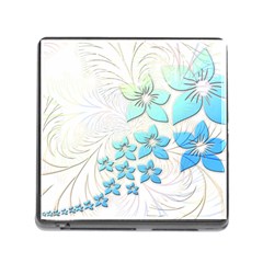 Flowers Background Leaf Leaves Blue Memory Card Reader (square 5 Slot) by Mariart