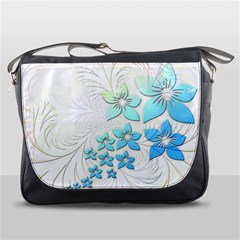 Flowers Background Leaf Leaves Blue Messenger Bag by Mariart