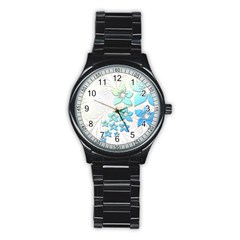 Flowers Background Leaf Leaves Blue Stainless Steel Round Watch by Mariart