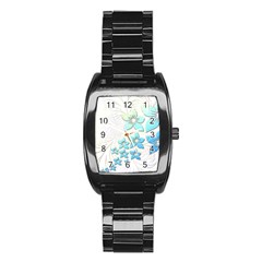 Flowers Background Leaf Leaves Blue Stainless Steel Barrel Watch by Mariart