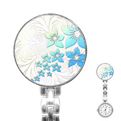 Flowers Background Leaf Leaves Blue Stainless Steel Nurses Watch by Mariart