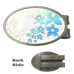 Flowers Background Leaf Leaves Blue Money Clips (oval)  by Mariart