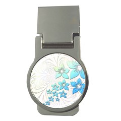 Flowers Background Leaf Leaves Blue Money Clips (round)  by Mariart