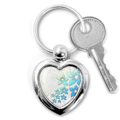 Flowers Background Leaf Leaves Blue Key Chains (heart)  by Mariart