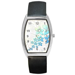 Flowers Background Leaf Leaves Blue Barrel Style Metal Watch by Mariart