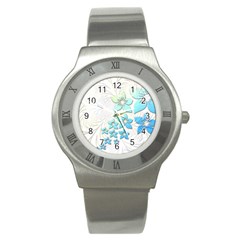 Flowers Background Leaf Leaves Blue Stainless Steel Watch by Mariart