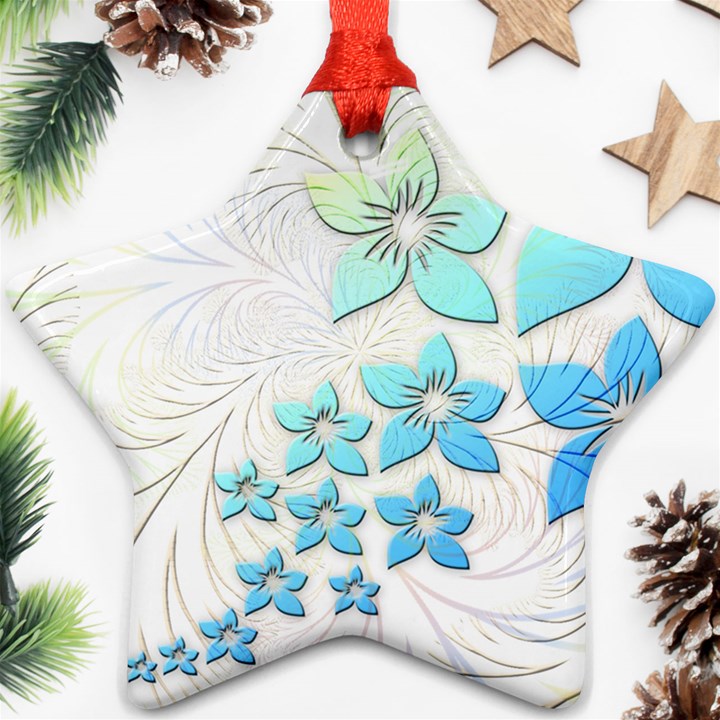 Flowers Background Leaf Leaves Blue Star Ornament (Two Sides)