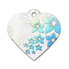 Flowers Background Leaf Leaves Blue Dog Tag Heart (one Side) by Mariart