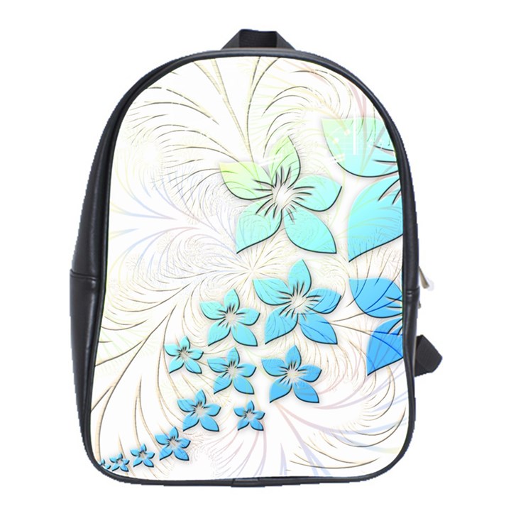 Flowers Background Leaf Leaves Blue School Bag (Large)