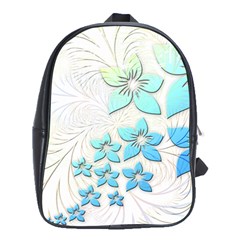 Flowers Background Leaf Leaves Blue School Bag (xl) by Mariart