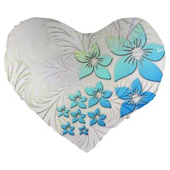 Flowers Background Leaf Leaves Blue Large 19  Premium Flano Heart Shape Cushions by Mariart