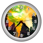 Forest Trees Nature Wood Green Wall Clock (Silver) Front