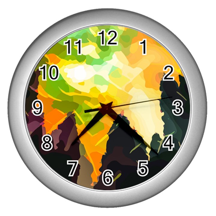 Forest Trees Nature Wood Green Wall Clock (Silver)