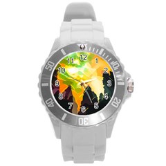 Forest Trees Nature Wood Green Round Plastic Sport Watch (l) by Pakrebo