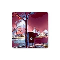 Post Office Mail Mailbox Night Square Magnet by Pakrebo