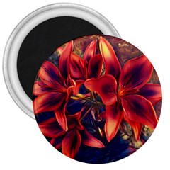 Red Lillies Bloom Flower Plant 3  Magnets by Pakrebo