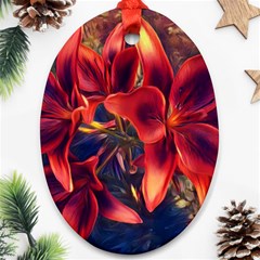 Red Lillies Bloom Flower Plant Ornament (oval) by Pakrebo