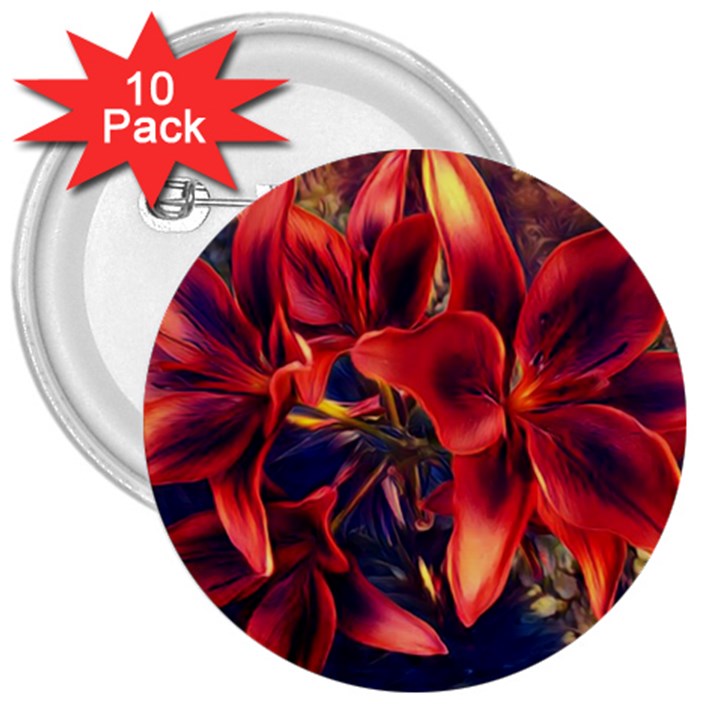 Red Lillies Bloom Flower Plant 3  Buttons (10 pack) 