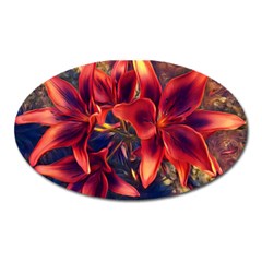 Red Lillies Bloom Flower Plant Oval Magnet