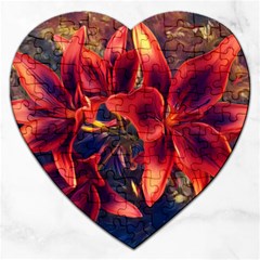 Red Lillies Bloom Flower Plant Jigsaw Puzzle (Heart)