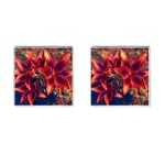 Red Lillies Bloom Flower Plant Cufflinks (Square) Front(Pair)