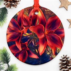 Red Lillies Bloom Flower Plant Round Ornament (two Sides) by Pakrebo