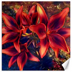 Red Lillies Bloom Flower Plant Canvas 16  X 16  by Pakrebo