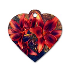 Red Lillies Bloom Flower Plant Dog Tag Heart (One Side)