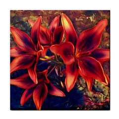 Red Lillies Bloom Flower Plant Face Towel