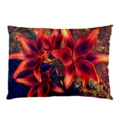 Red Lillies Bloom Flower Plant Pillow Case by Pakrebo