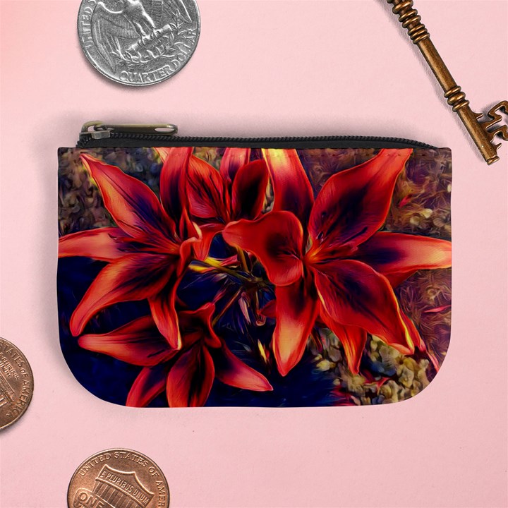 Red Lillies Bloom Flower Plant Mini Coin Purse