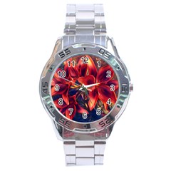 Red Lillies Bloom Flower Plant Stainless Steel Analogue Watch by Pakrebo