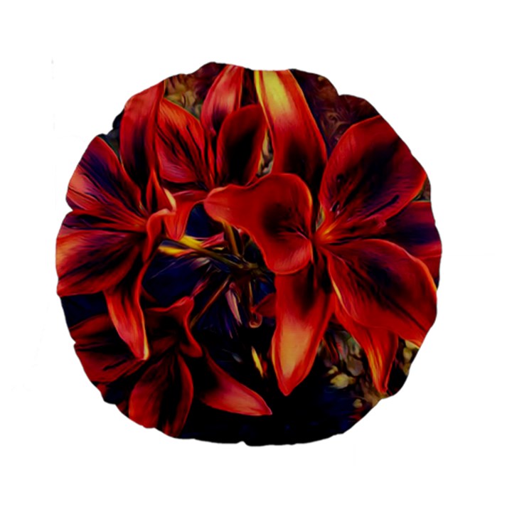 Red Lillies Bloom Flower Plant Standard 15  Premium Round Cushions