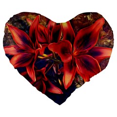 Red Lillies Bloom Flower Plant Large 19  Premium Heart Shape Cushions by Pakrebo