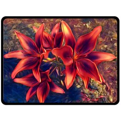 Red Lillies Bloom Flower Plant Double Sided Fleece Blanket (large)  by Pakrebo