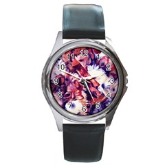 Flowers Bouquets Vintage Pop Art Round Metal Watch