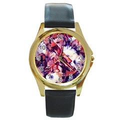 Flowers Bouquets Vintage Pop Art Round Gold Metal Watch