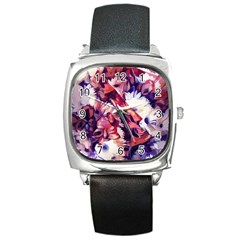 Flowers Bouquets Vintage Pop Art Square Metal Watch