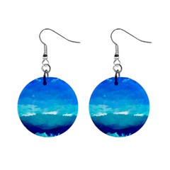 Blue Sky Artwork Drawing Painting Mini Button Earrings by Pakrebo