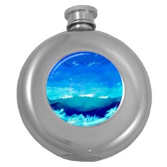 Blue Sky Artwork Drawing Painting Round Hip Flask (5 Oz) by Pakrebo