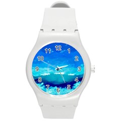 Blue Sky Artwork Drawing Painting Round Plastic Sport Watch (m) by Pakrebo