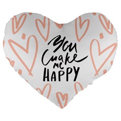 You Mak Me Happy Large 19  Premium Flano Heart Shape Cushions by alllovelyideas